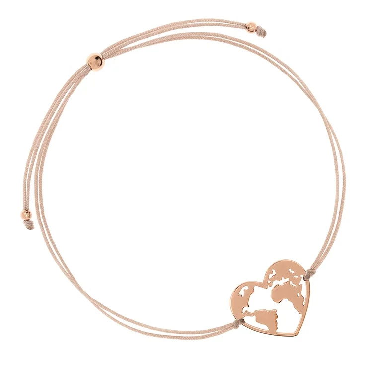 

handmade 925 pure silver world map bracelet heart charm