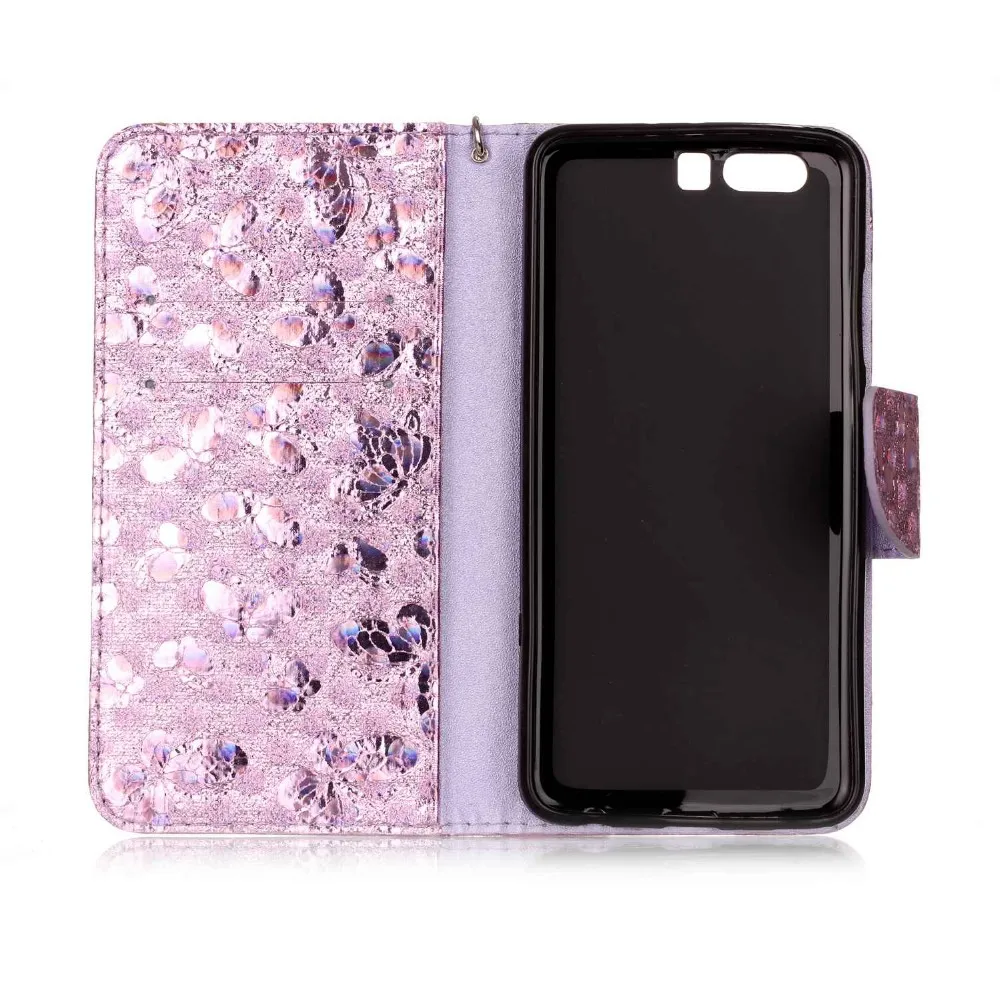 Book Wallet Laser butterfly leather flip phone case for Huawei P10 / P10 plus