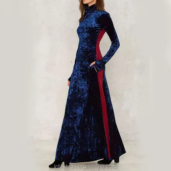 long navy velvet dress