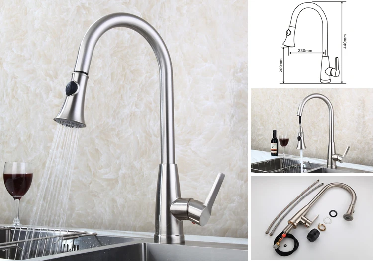 UPC Factory The Pull-down Flexible Two Lever German Antique Copper Kitchen Faucet