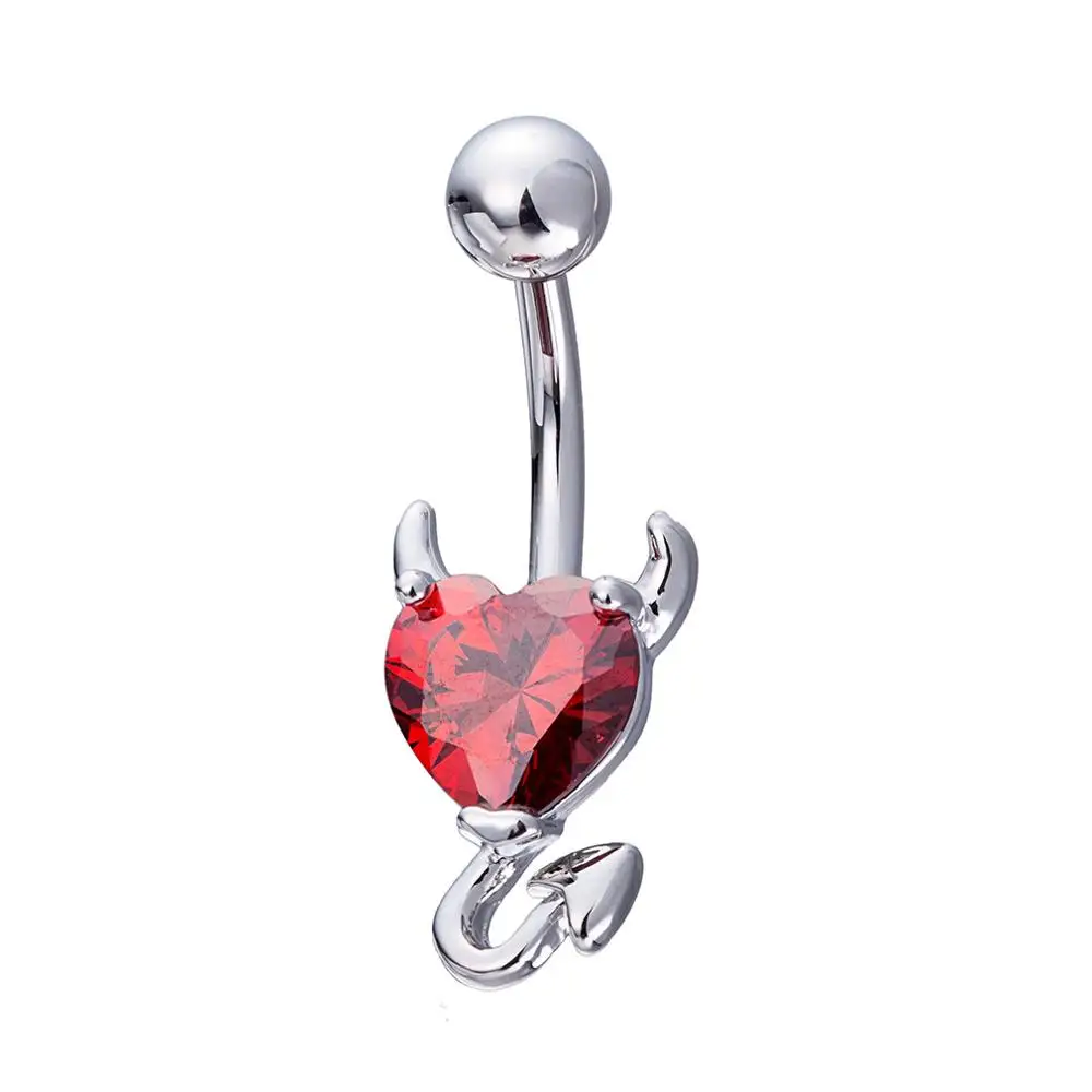 

European Hot Devil Shaped Surgical Button Belly Ring Body Piercing Jewelry, Red/white/black