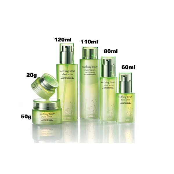 

Green glass cream moisturizer cosmetic serum bottles jars luxury