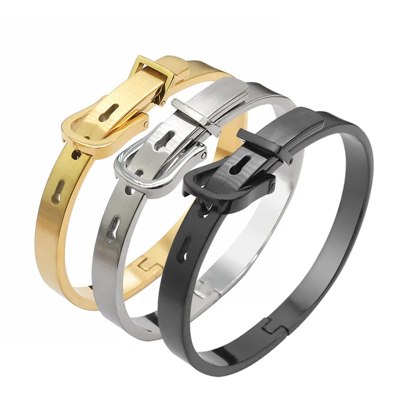 

Stainless Steel Polishing Belt Buckle Fashion Bangle Bracelet Jewelry, Gold silver black