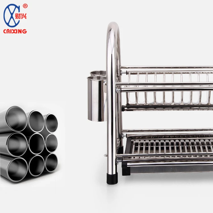 Standing style double layers kitchen dish and bowl drying rack holder