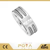 POYA Jewelry 8mm Pip Cut Titanium Due Steel Cable Inlay Band Round Cubic Zirconia Men's Wedding Ring