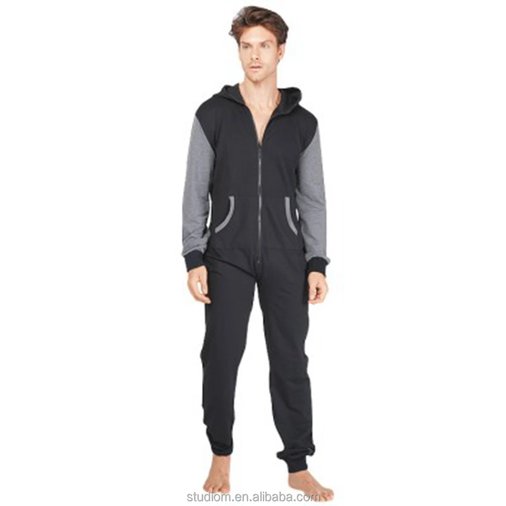 2017 hot koop groothandel winter volwassen contrast details onesie mannen pyjama onesie