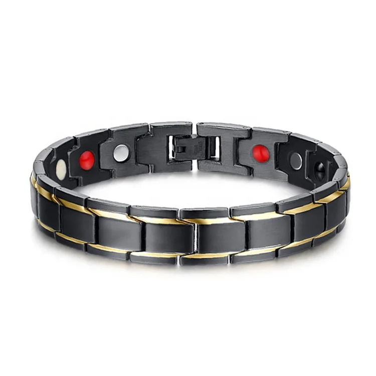 

High quality control blood pressure health magnetic bracelet,men's stainless steel black and gold magnetic bracelet