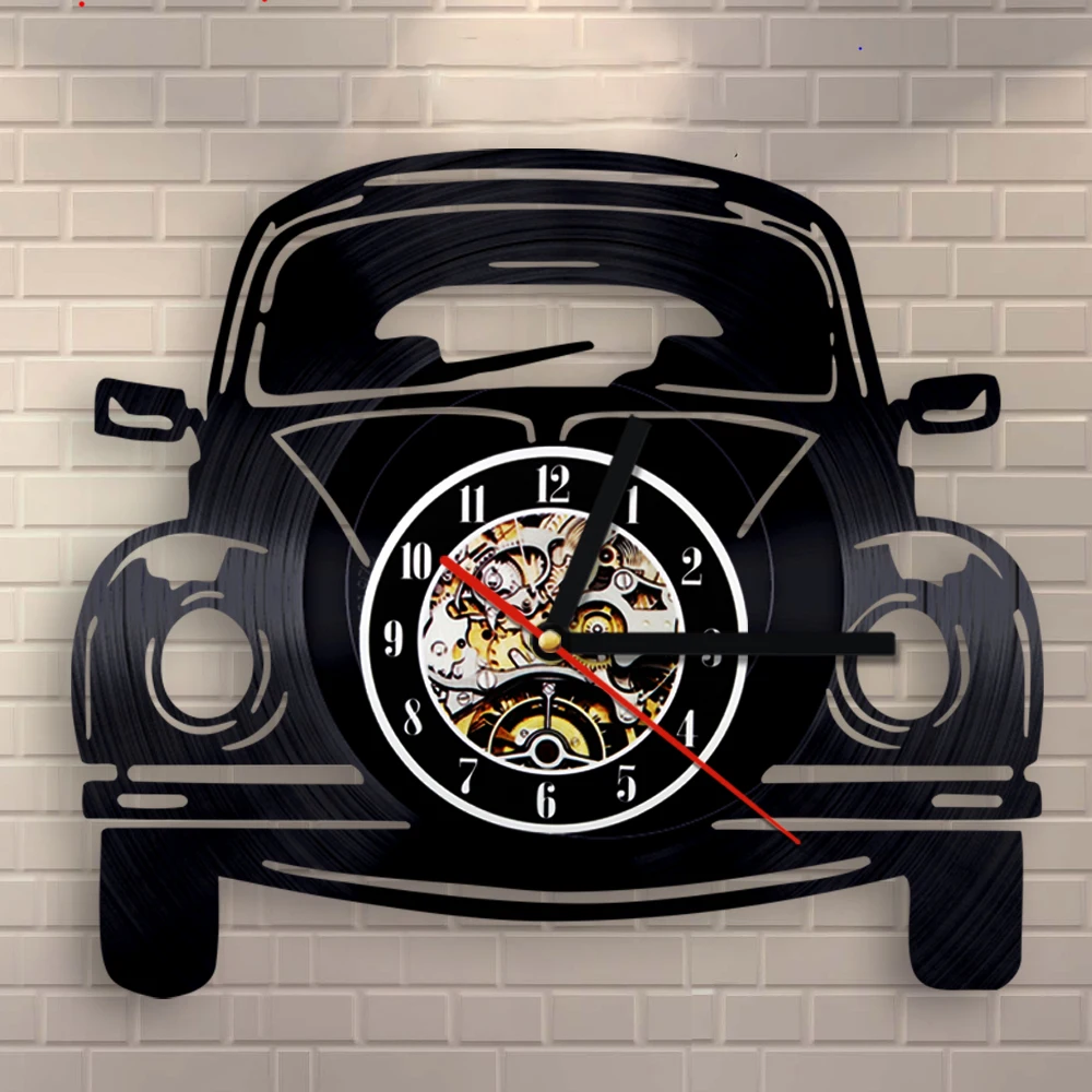 

OEM Droship 12 Car Shape Cut-Out Vinyl Clock Vintage Decorative Wall Clock Creative Digital Art Timepiece Home Decor, Black