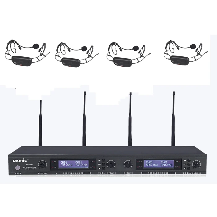

Professional UHF 4 channels Condenser wireless headset microphone, Black