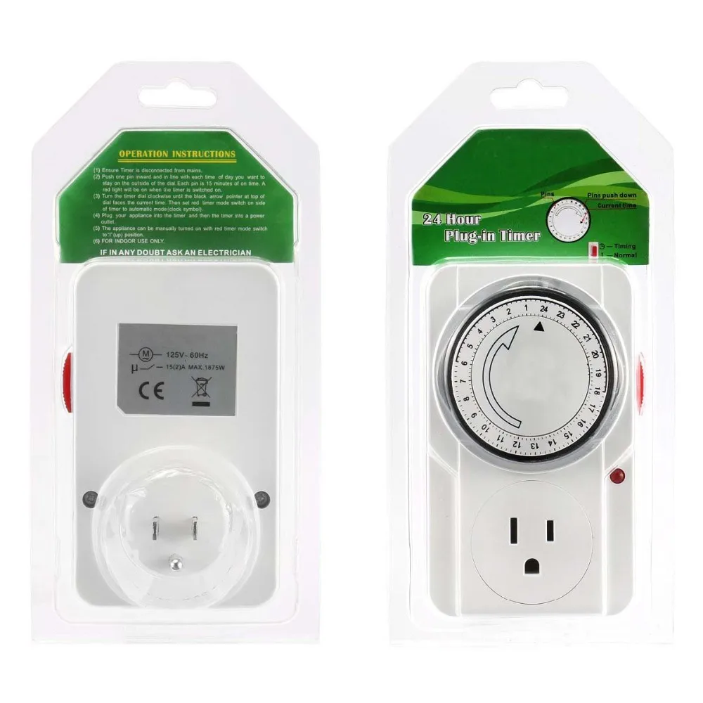 Mechanical Timer Socket Plug 3 Prong Outlet Indoor 24 Hours Heavy Duty