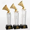 Unique design custom badminton metal K9 crystal 3D laser engraving column trophy for sports awards
