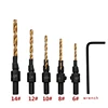 5Pcs 1/4 Round Handle Carpentry Countersunk Head Screw Drill 12# 14# Shank Cone Hole Heavy Drill Reaming and Small Wrench