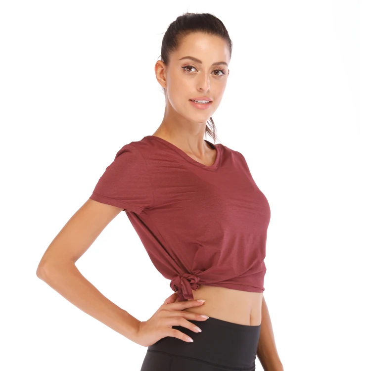 

Thin Silky Quick Dry V Neck Blank Tops Sports Women Shirts Workout T Shirt, Red and blue