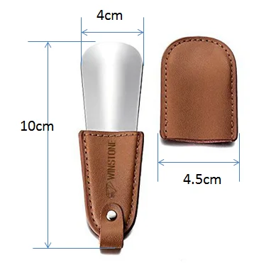 
Custom logo leather cover cap 10cm stainless steel curved metal Mini shoe horn 