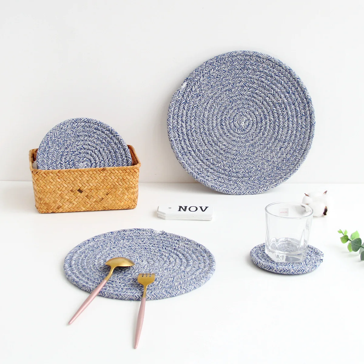 

Handmade Cotton Woven Placemats Round Insulation Pads Cup Coaster Mug, Custom