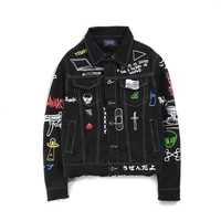 

Men Denim Jacket Men's Graffiti Hip Hop Cowboy Jackets Fashion Male Jacket Turn-down Collar Cotton Outwear Ripped