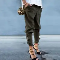 

Fashion Harem Pants 2018 Women Trousers Casual Loose Pockets Elastic Waist plus size Pants Leisure Army Green Pants