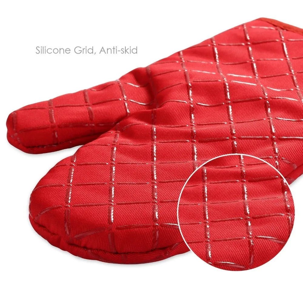 
Wholesale Red Non-Slip Heat-Resistant Silicone Kitchen Cooking Lattice Double Oven Gloves 