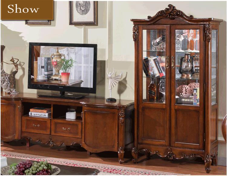 Antique High Living Room Wooden furniture lcd TV Stand p10285