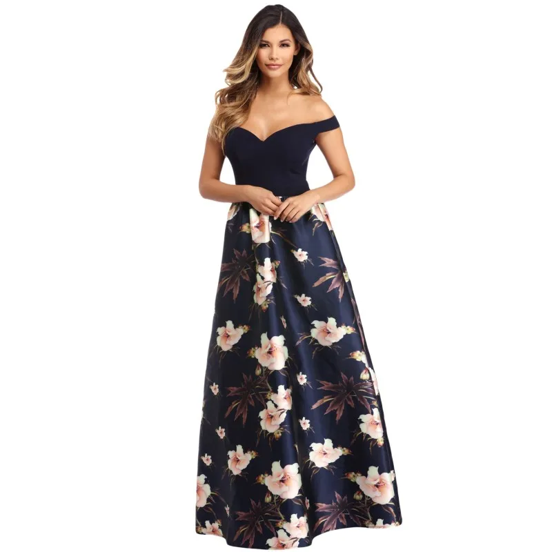 

Latest Gown Designs Sexy Off Shoulder Dresses Sweetheart Neck Bodice Floral Print Women Long Vestidos Dress v610173, Can follow customers' requirements
