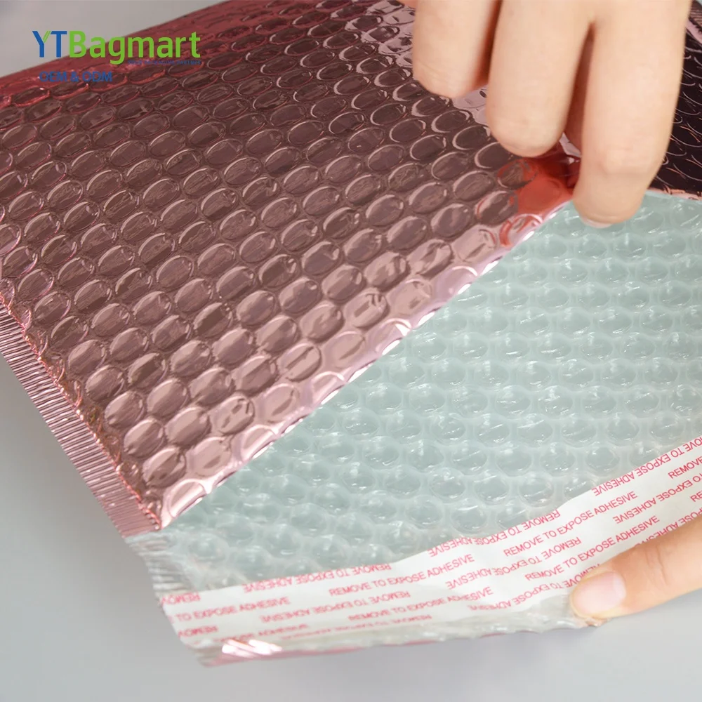 
YTBagmart Custom Shockproof Plastic Courier Shipping Packaging Rose Gold Bubble Mailer Bag 