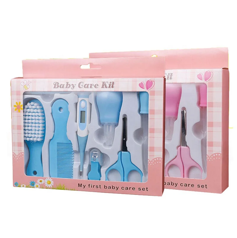 

Newborn Kids Nail Scissors 8pcs/Set Baby Safe Health Care Kit Hardware Manicure Hair Thermometer Nail Clippers Care Tools, Blue&pink