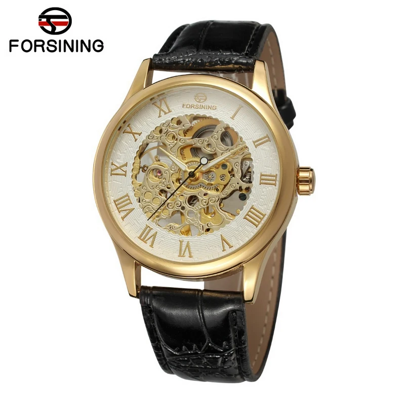 

Forsining Mechanical Watch 3d Logo Design Hollow Engraving Black Silver Case Leather Skeleton Mens Watches Top Brand Luxury, 7 colors