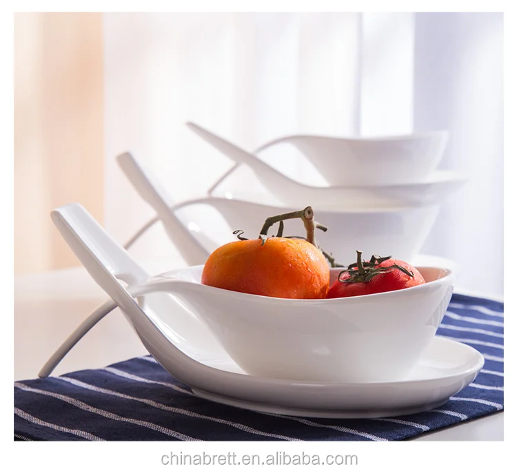 Unique Ceramic Stackable Double Spoon Soup Bowls For Buffet