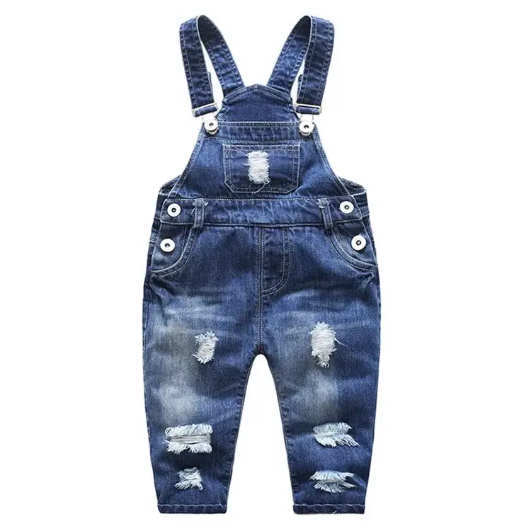 

2019 Fashion New Style Kids Jeans Baby Blue Hole Denim Jean Bib Cotton Pants For Boys, Like picture