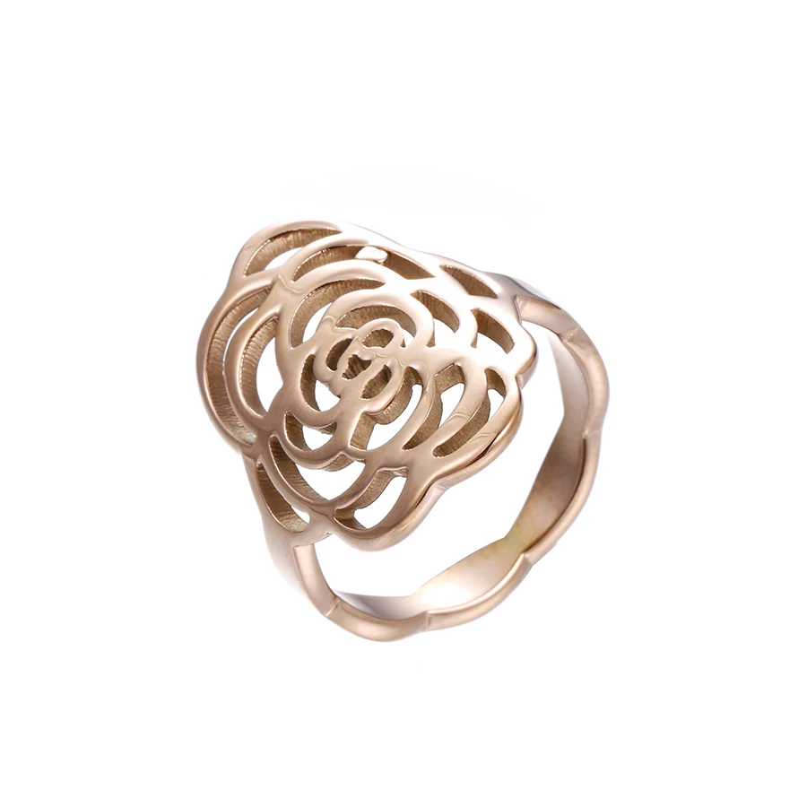 

15128 Xuping popular stylish jewelry simple design flower shaped rose gold no stone finger ring, Rose gold colour