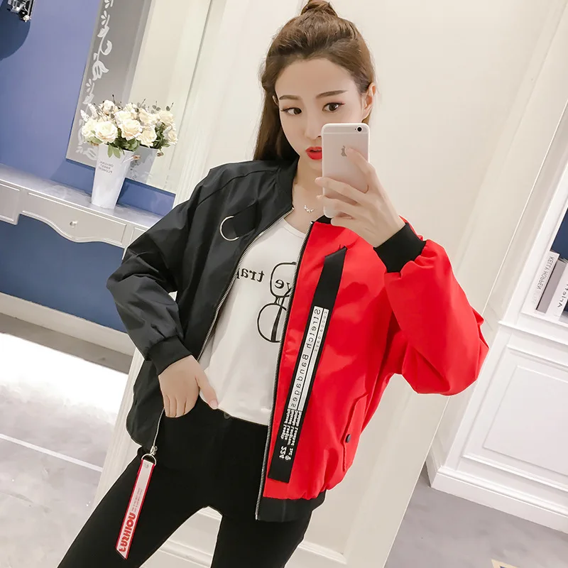 

Korean baseball jackets lady Korean student girl short coat model, Red;blue;white