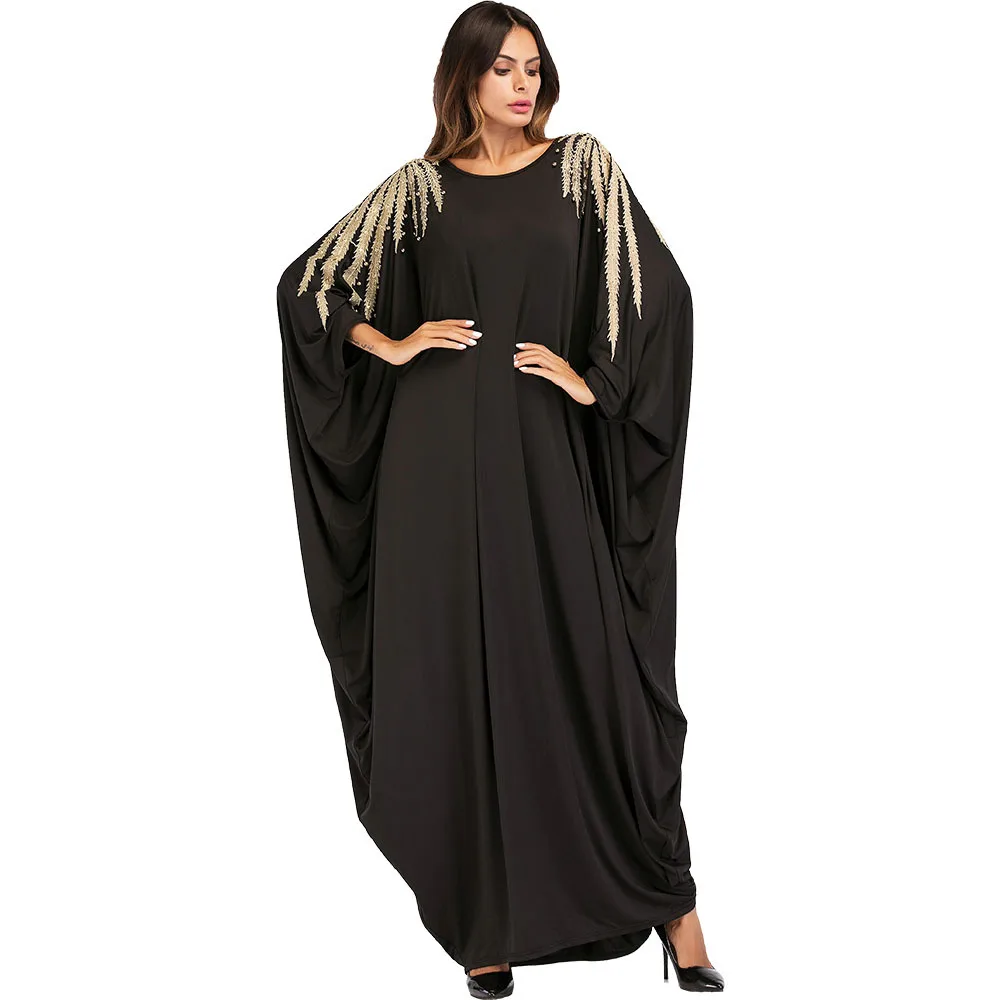 

Abaya Middle East Muslim Dress Women Gown Beads Bat Sleeve Robe Loose Maxi Long Islamic Dresses Clothing Y10121