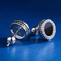 

KRKC&CO White Gold 925 Sterling Silver Black Onyx Inlaid Round Earrings Hip Hop Jewelry for amazon/ebay/wish online store