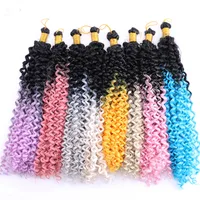 

Synthetic Water Wave Crochet Braiding Hair 14" Black Blonde Bohemian style deep wave Hair Bundle Extensions for women