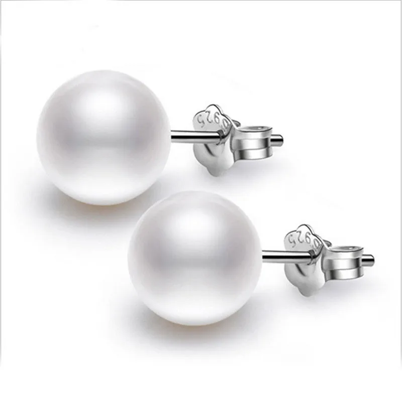 

925 Sliver Artificial 6mm 8mm 10mm mother of Earrings Pearl for women Stud