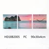 Can Have LED Light Sunset Scenery Landscape 3 Set Panel Glass Painting Clock with 1AA battery