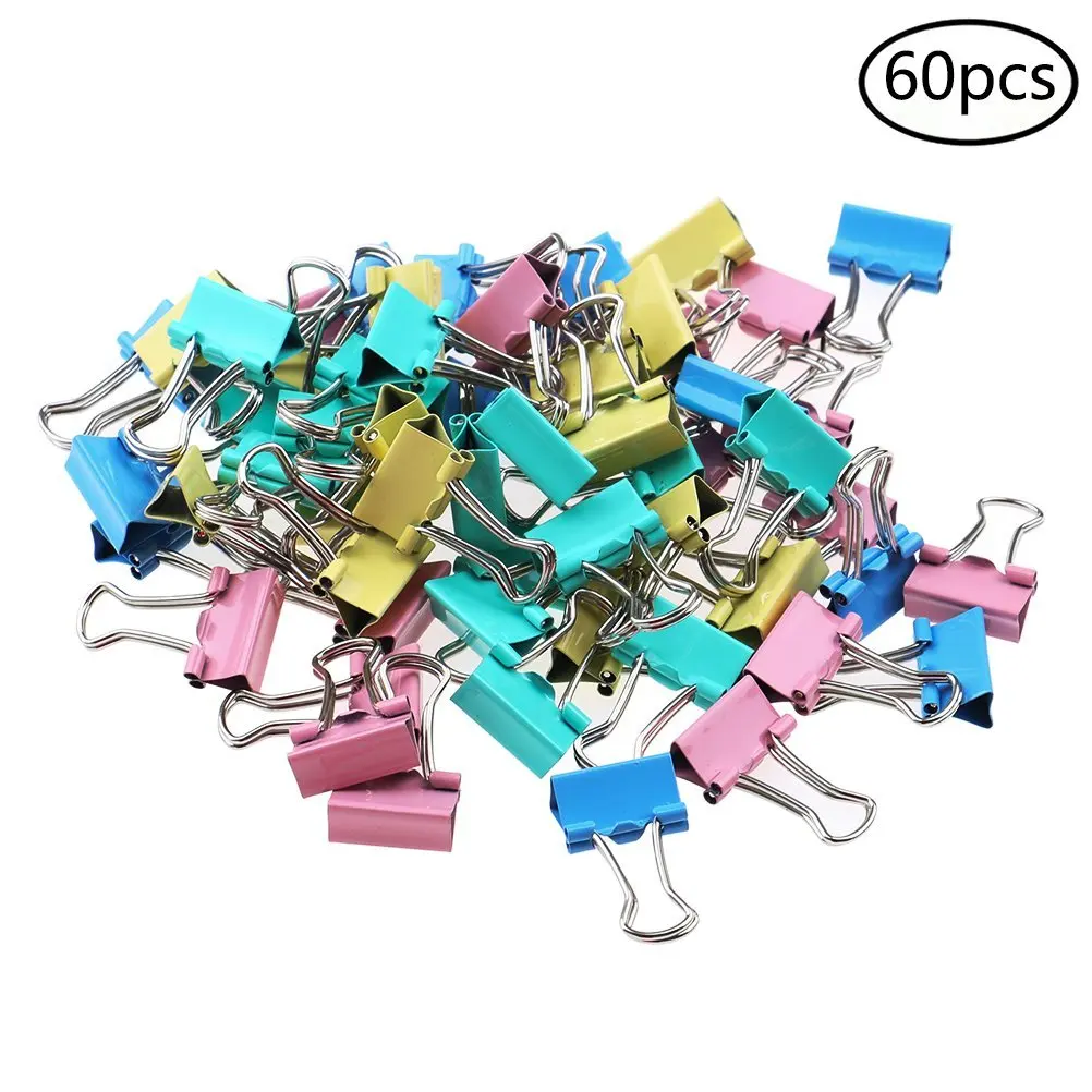 Yiphates 60Pcs Foldback Clips Mini Metal Paper Binder Clips, Office Essential for School Home Office Organiser, Random Colors