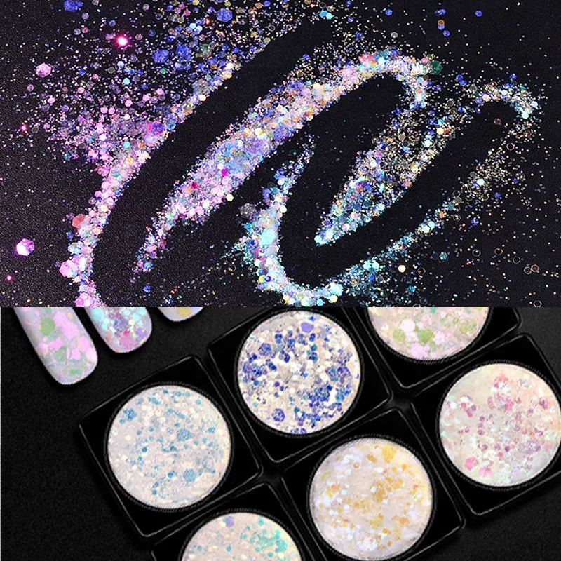 

Misscheering 2G Aurora Ultra-thin Hexagon Nail Flakes Slice Sequins Glitters Mixed Sizes Sparkling Manicure Decorations