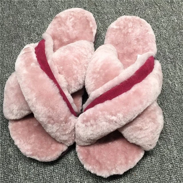 
Soft Sole Sheepskin Fur Warm Lining Flip Flop Slipper Women Winter 