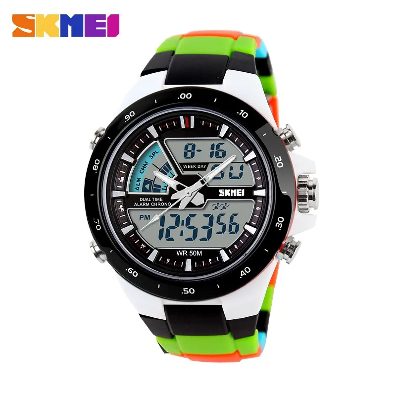 

Fashion Design Women Wrist Watch 50m Waterproof Military Dive Double Time Quartz Digital Led Clock Sports Mens Skmei 1016 Watch