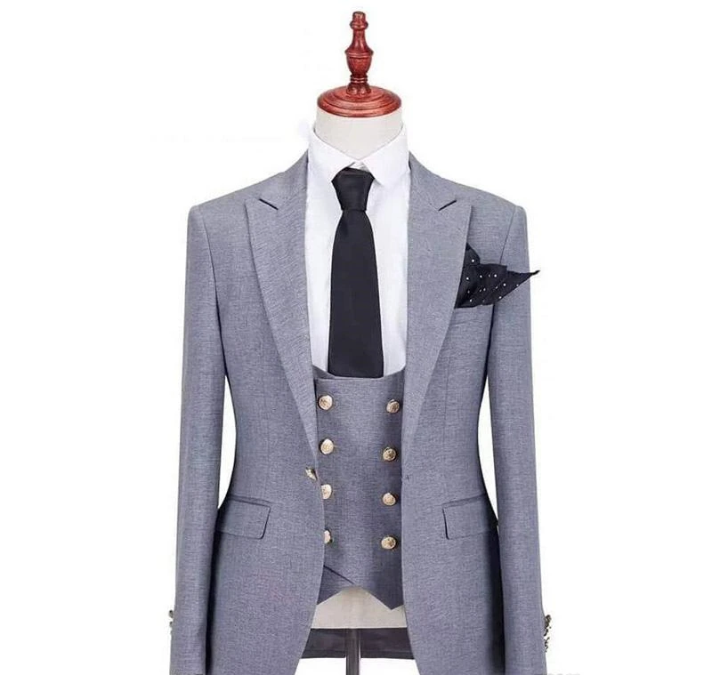 

Grey Men Suits for Wedding Groom Tuxedos Peaked Lapel Custom Made Groomsmen Blazers 3 Pieces Jacket Pants Vest Evening Party, White black