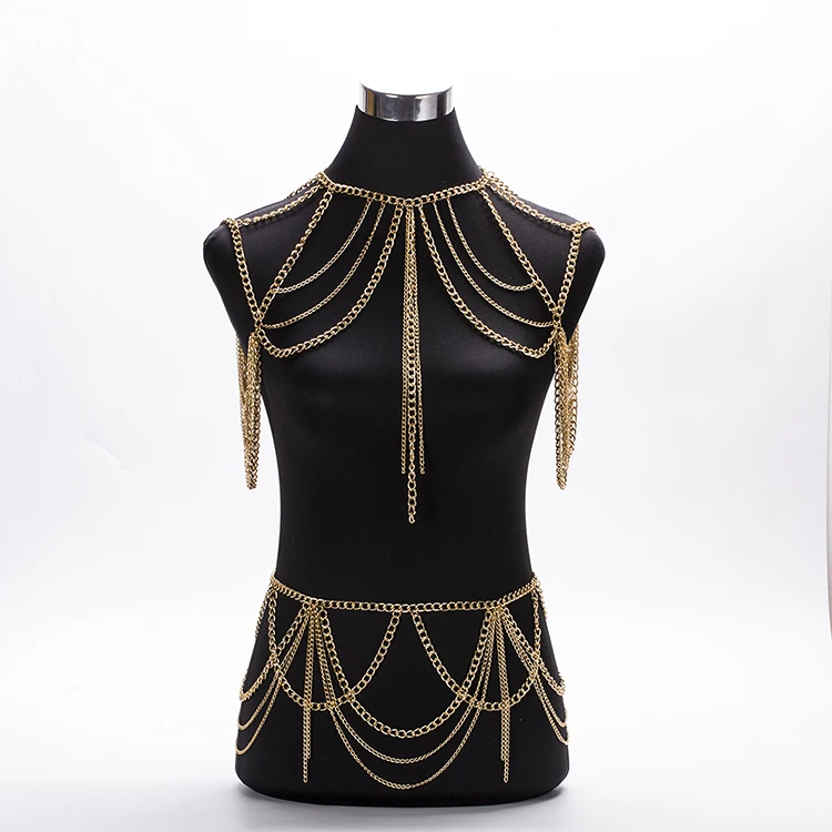

Sexy Women Body Jewelry Made in Chain Body Chain Original Design Halter Jewelry Summer Bikini Night Bar Belly Chain Wholesale