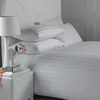 Polyester And Cotton Blended White 300 Thread Count Full Satin Stripe Duvet Cover Set