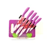 colorful 7pcs flower painting nonstick coating blade knife block set with cutting board