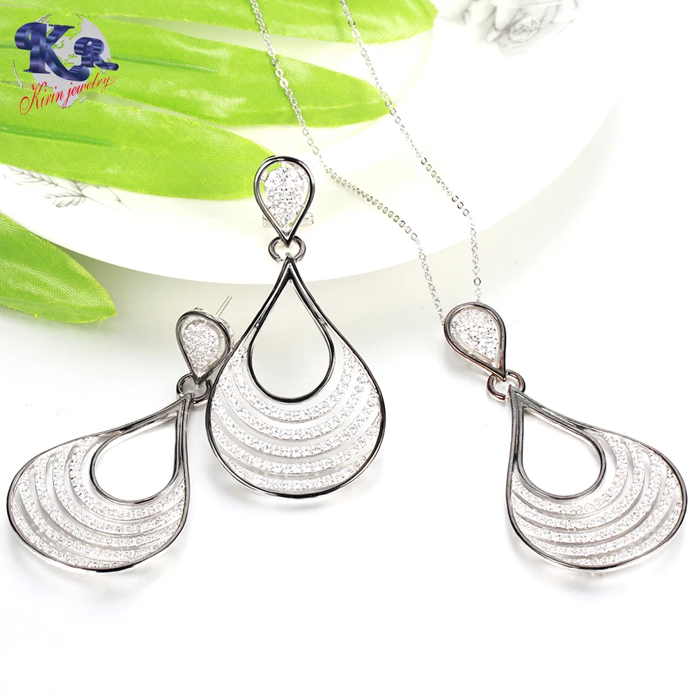 

Jewelry Sets Zircon Pendant Sterling Silver 925 Necklace CZ Earring Findings