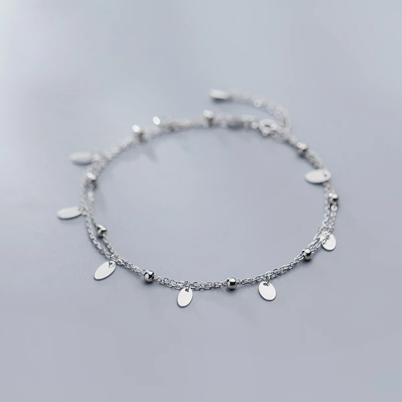 

Custom Made Double Silver Link Chain Coin Beaded Anklets Feet