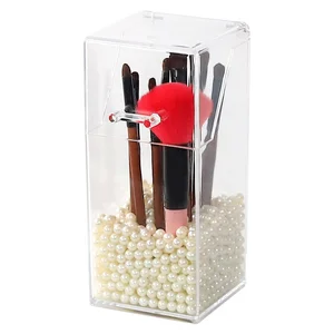 Image of luxury clear acrylic ContainingPearls with lid storage box for makeup Organizer brush pen makeup brush holder Barrel
