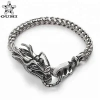 

OUMI Mens Biker Stainless Steel Dragon Curb Chain Bracelet Toggle Clasp Gothic Style 8.9 Inches