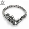 OUMI Mens Biker Stainless Steel Dragon Curb Chain Bracelet Toggle Clasp Gothic Style 8.9 Inches