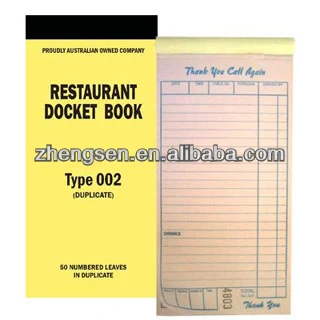 100X Large Size Quadruplicate Carbonless Restaurant Docket Book  LT04 99X210 